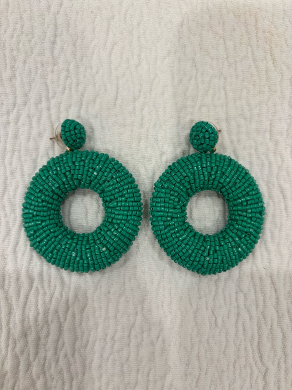 Anthropologie Green Beaded Hoop Drop Earrings